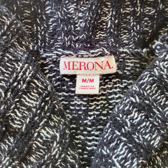 Super Soft Long Black/White Knit Cardigan Open Front Curved Hem Size M - Picture 3 of 4